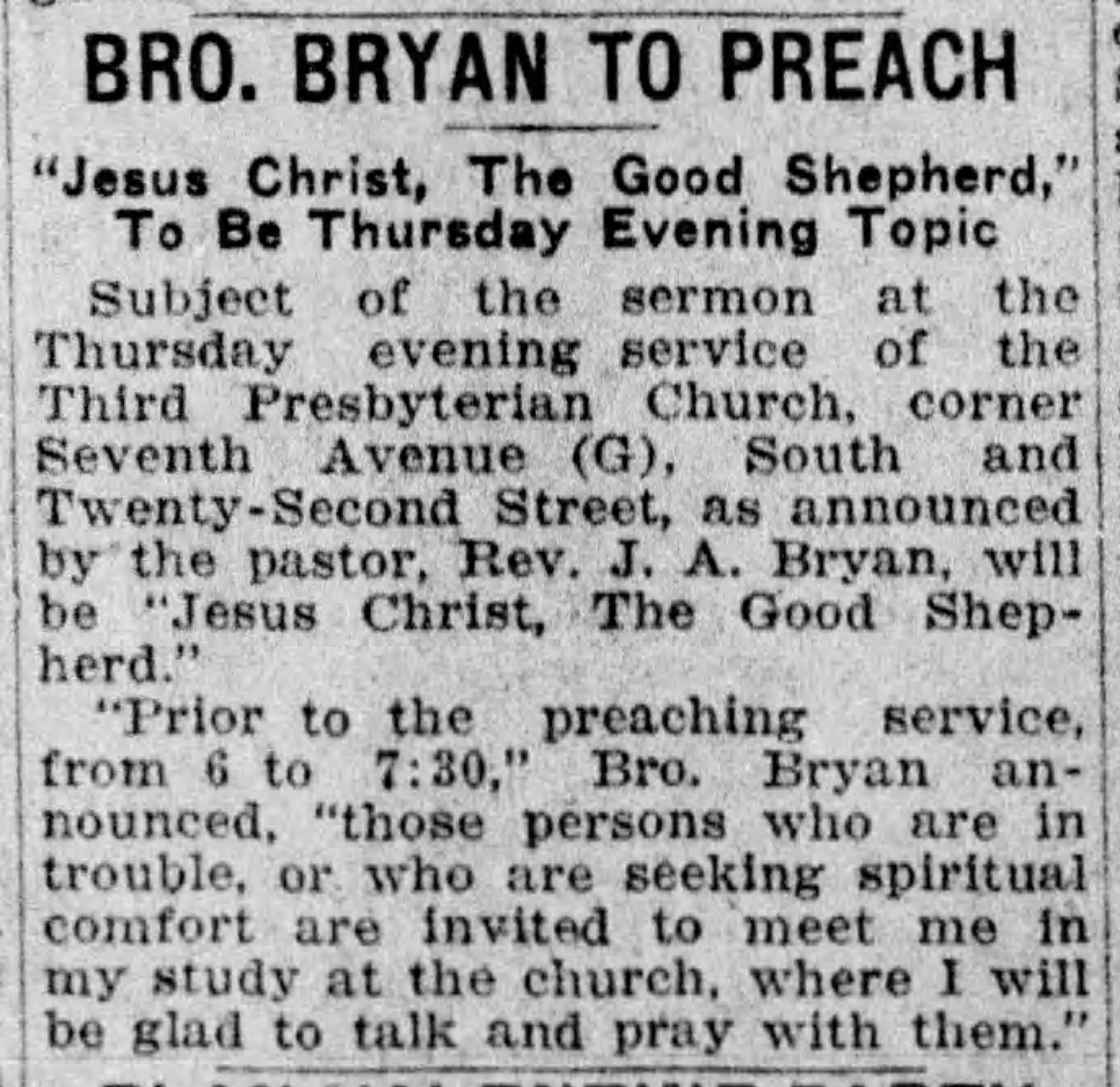 Bro Bryan To Preach